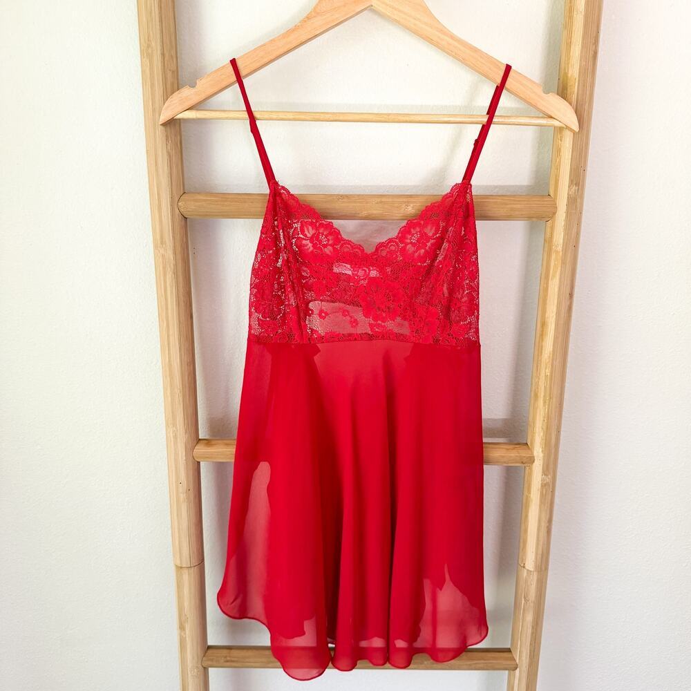 Victoria’s Secret Red Lace Sheer Babydoll Chemise Nightgown Y2K XS - Picture 1 of 8